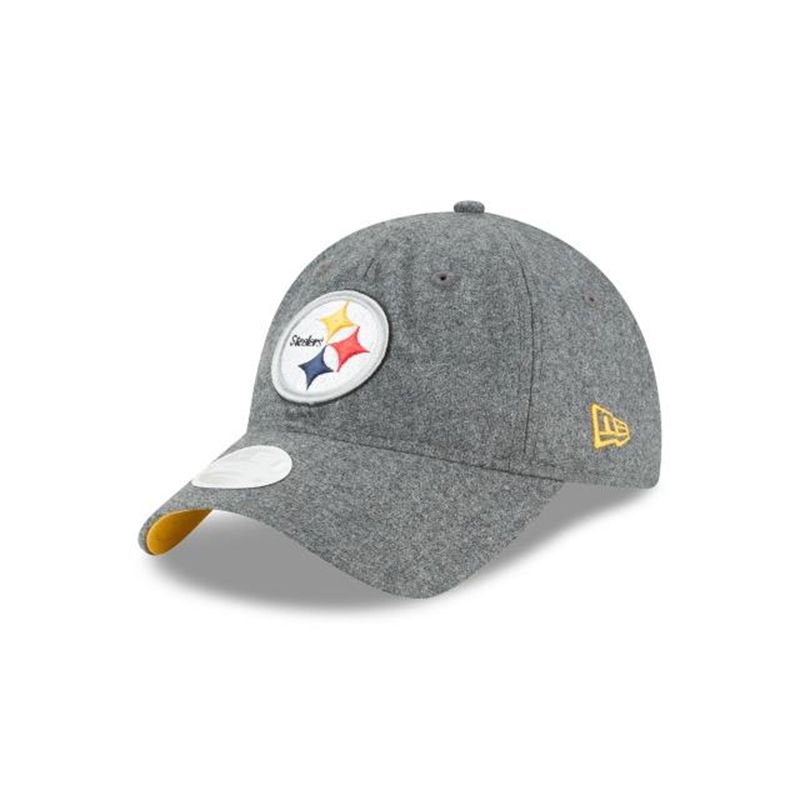 NFL Pittsburgh Steelers Womens Melton Wool 9Twenty Adjustable (TGD6797) - Grey New Era Caps